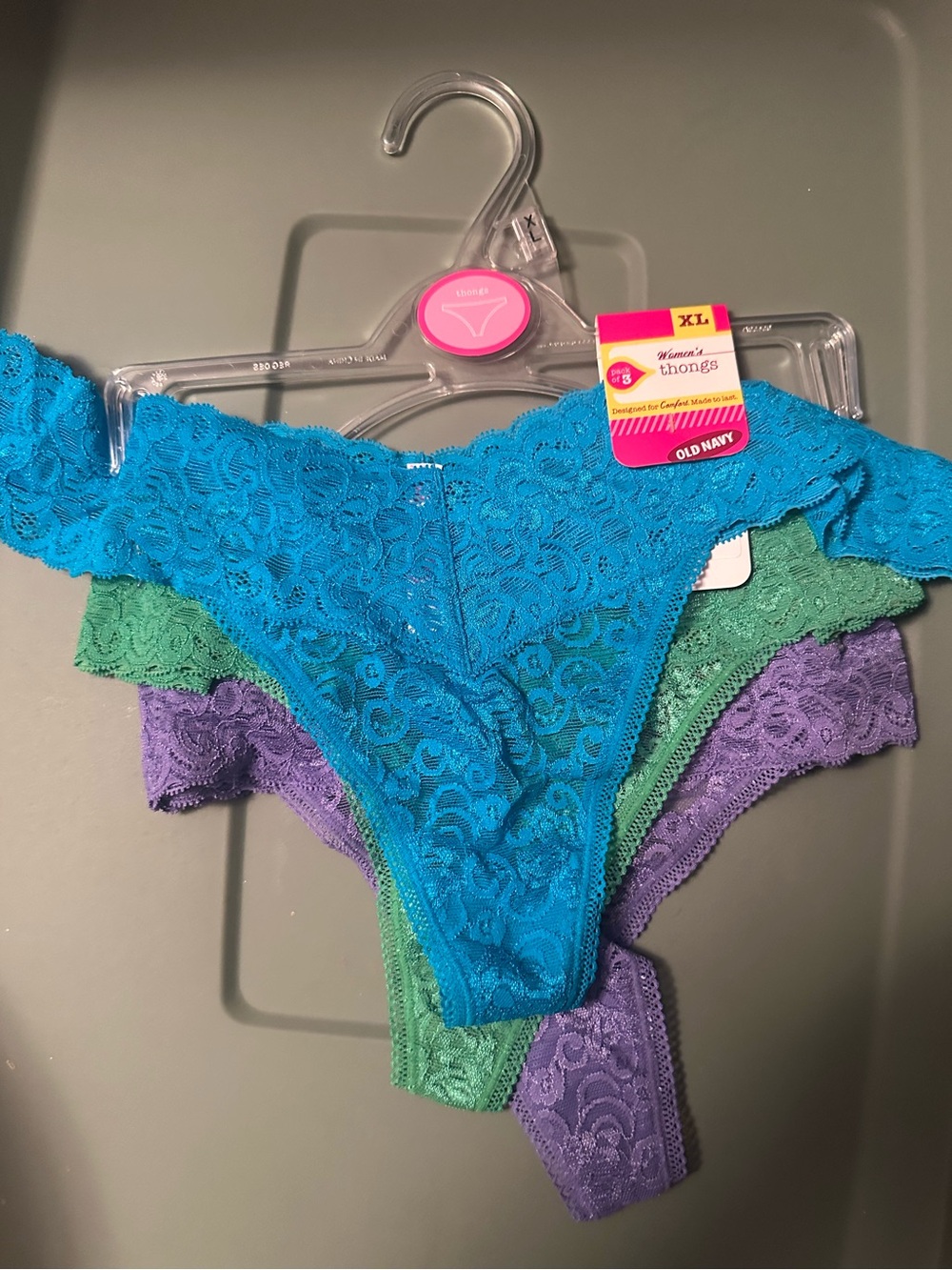 Old Navy Lace Thongs in Teal, Green & Purple - 3-Pack NWT never taken off hanger